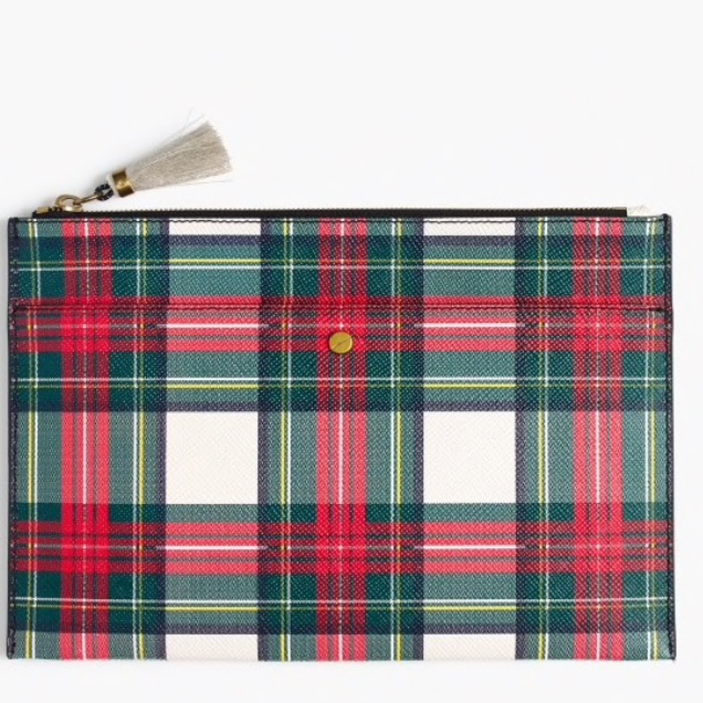 SOLD OUT ON JCREW.COM! large leather pouch- tartan